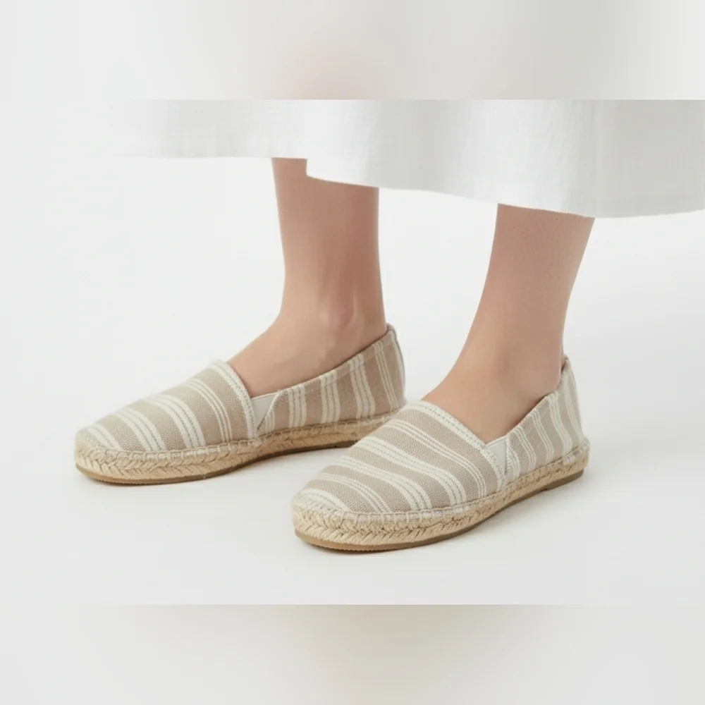 Primark Beige White Striped Espadrille Flats Size 8